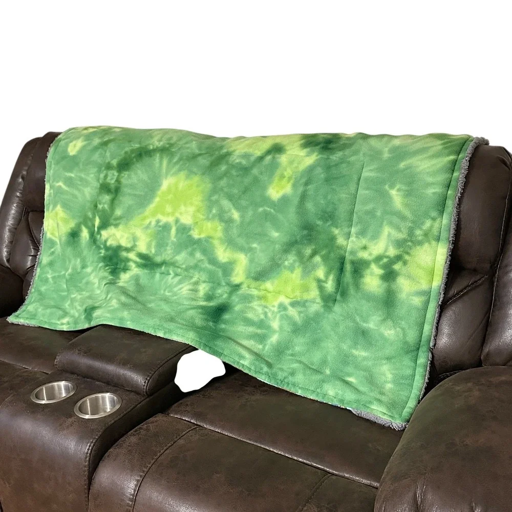 Handmade 54x37 Sensory Squares Blanket Kid Faux Fur Trim Tie Dyed Fleece Backing